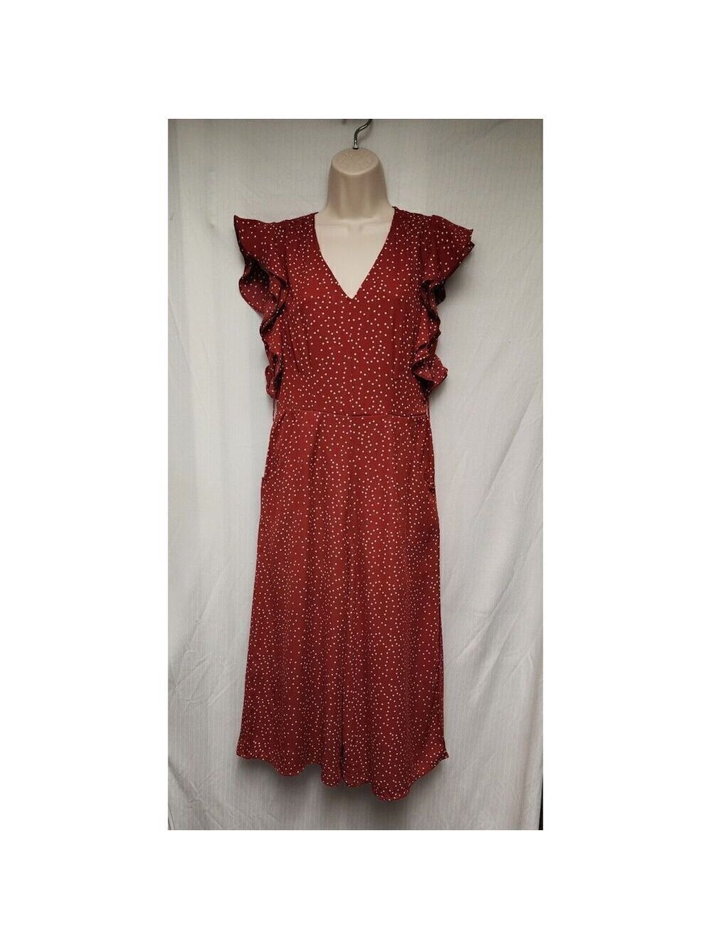 She+ SKY Polka-Dots Sleeveless V-Neck Cutout Back Color Red/White Romper Size M - Picture 2 of 8